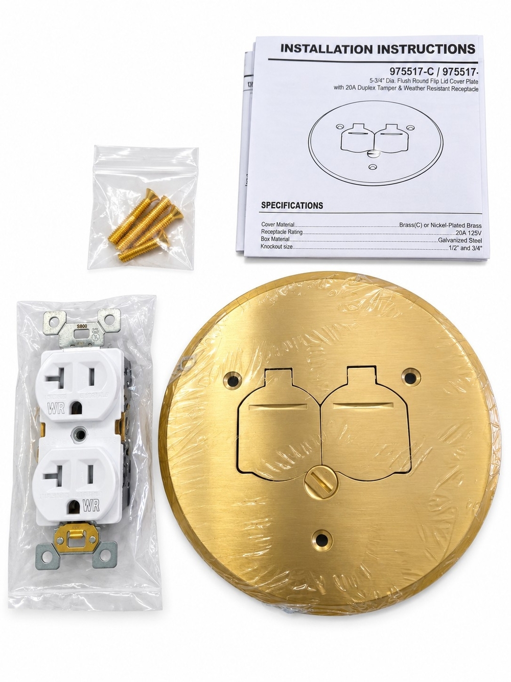 ENERLITES 975517-C Brass 20A Floor Outlet Cover Kit
